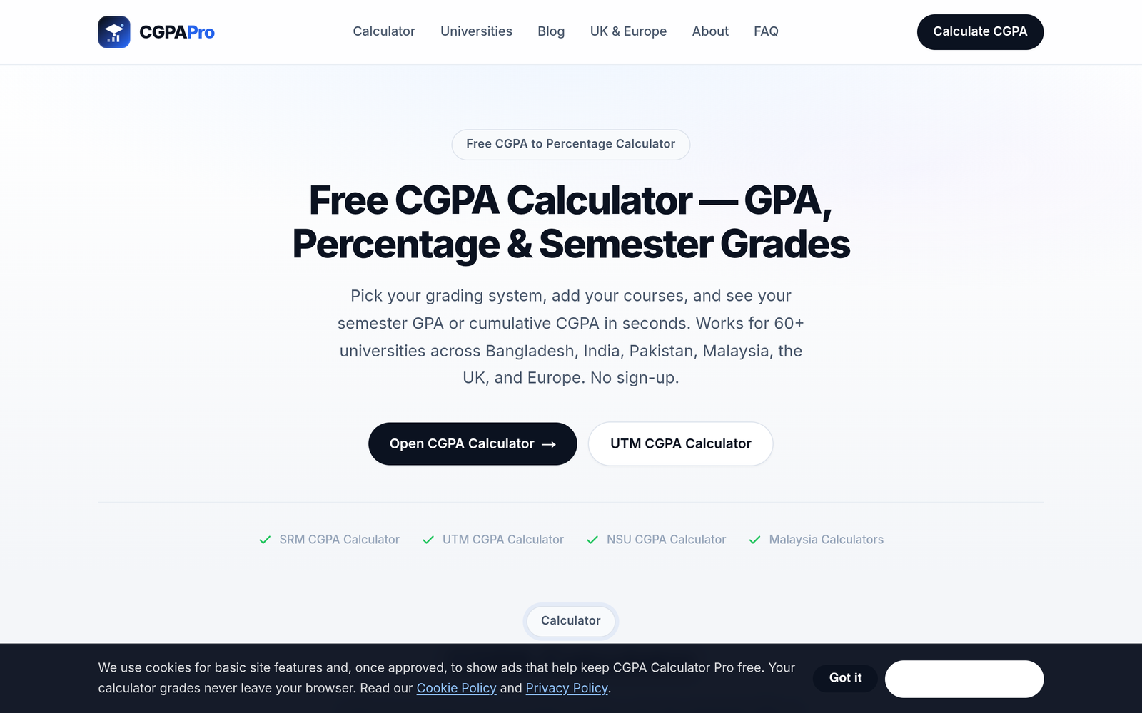 SGPA calculator on cgpacalculatorpro.com