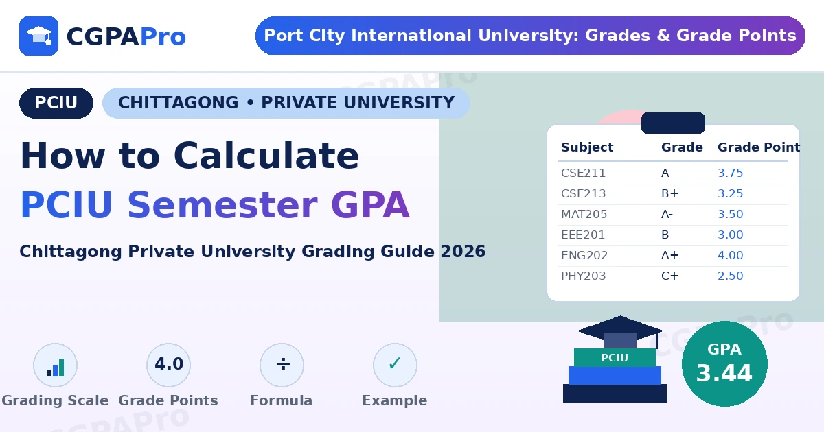 Port City International University grading system 2026 - PCIU GPA and CGPA guide